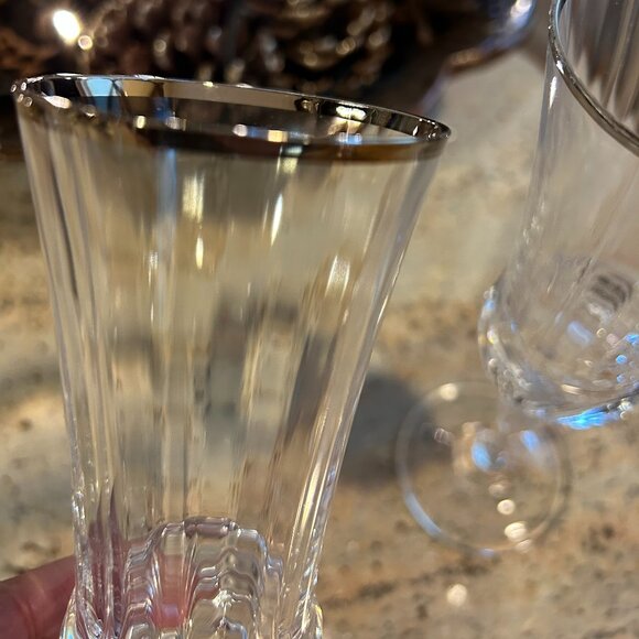 Set of 2 Royal Crystal Rock (RCR) Aurea Platinum Rimmed Champagne Flutes - Picture 5 of 5